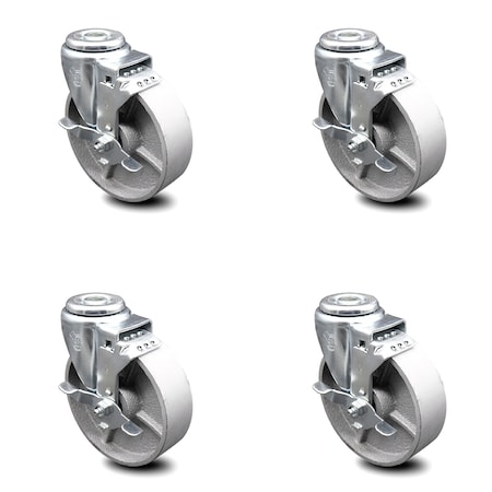Service Caster 5 Inch Semi Steel Wheel Swivel Bolt Hole Caster Set with Brake SCC-BH20S514-SSS-TLB-4